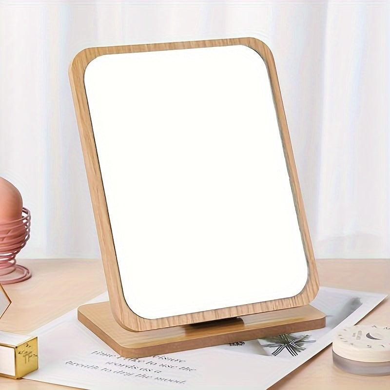 1pc Wooden Desktop Makeup Mirror Vanity Mirror, Bedroom Decoration & Makeup Essentials, Suitable For Student Dormitory