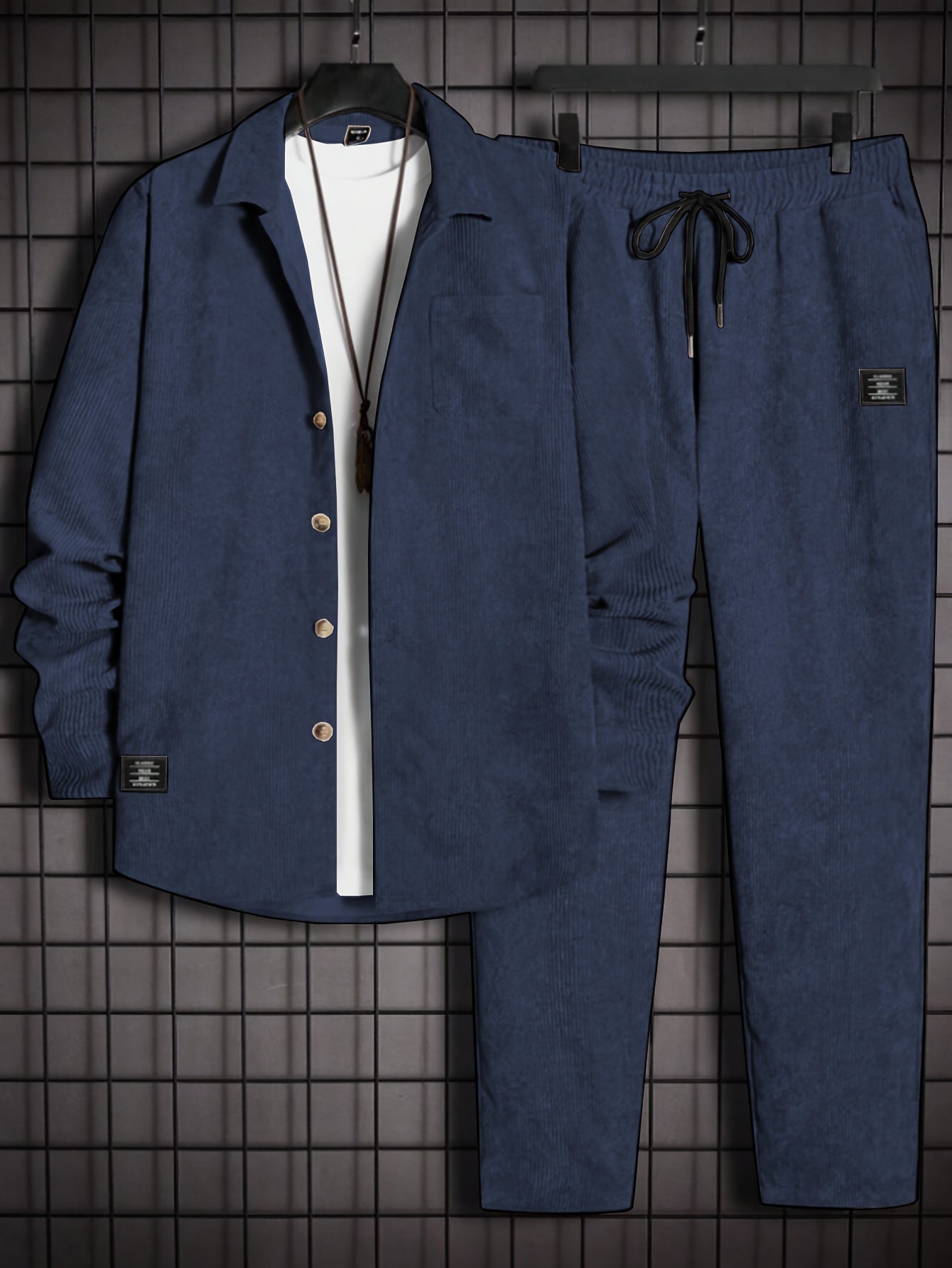 2pcs 2-Piece Men's Corduroy Suit: Long Sleeve Button-Up Shirt & Drawstring Pants, Autumn/Winter Classic Business Casual Wear