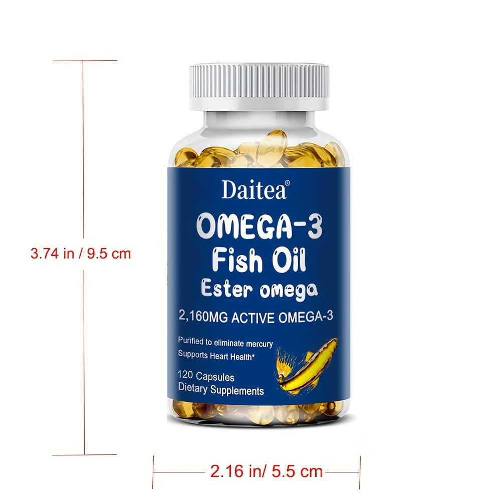 Omega 3 Fish Oil Supplement - 3600mg Per Serving - 1296mg EPA & 864mg DHA & 2160mg Omega 3 - Support Heart & Brain - 120 Softgels