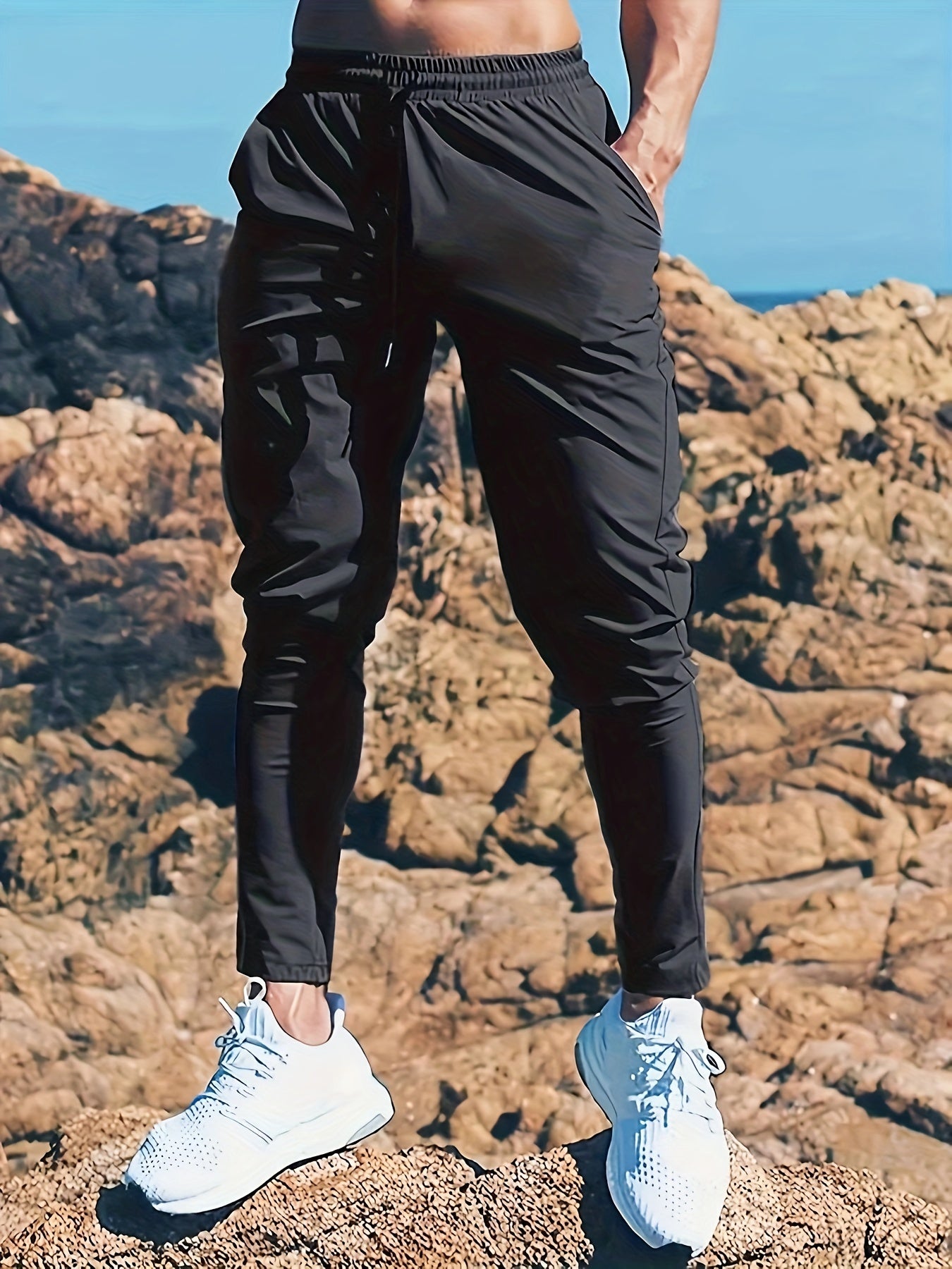 Elite Slim Fit Joggers - Lightweight, Stretchy, Solid Color, Drawstring Pocket, All-Season Sports Pants for Men
