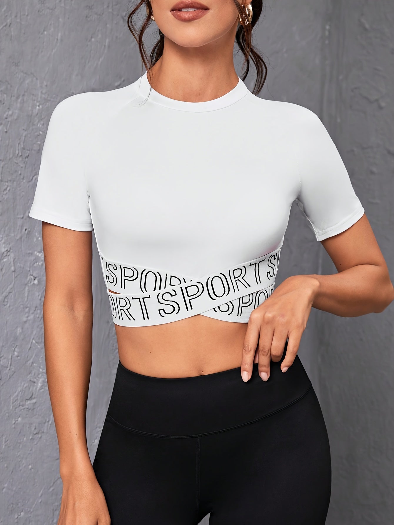 Women's Cross, Letter Print, Crop, Back Cut Out Top, Breathable