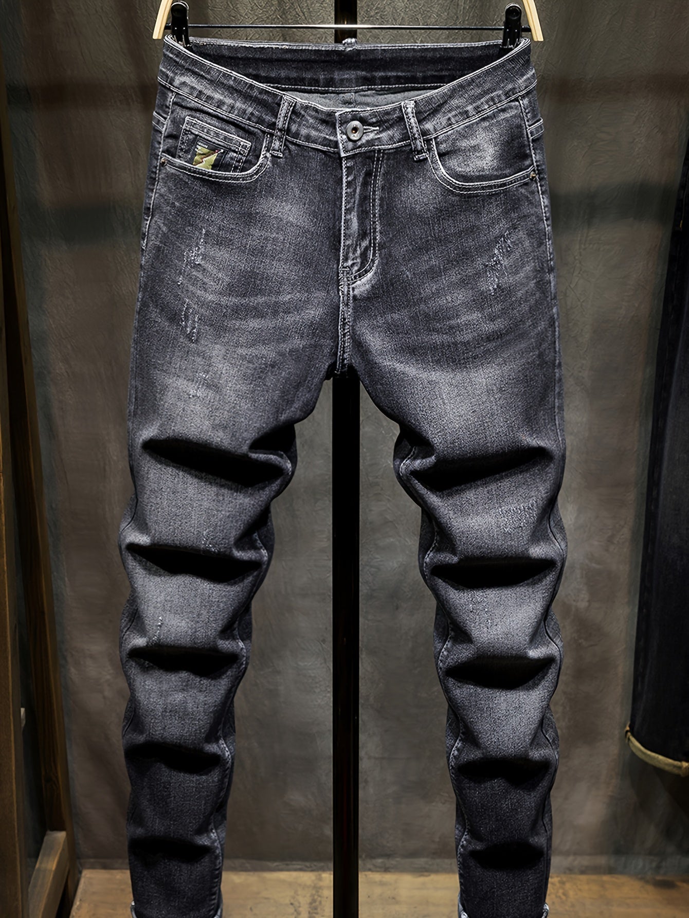 Men's Slim Fit Trendy Jeans, Casual Street Style Denim Pants