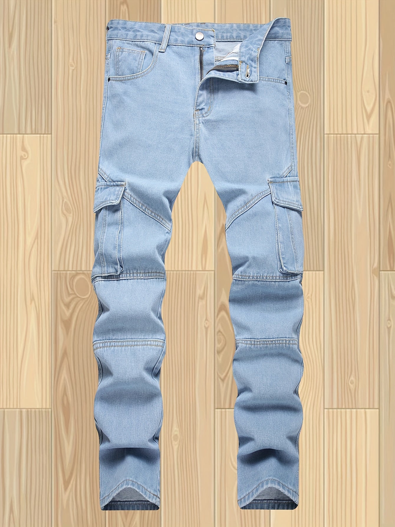Men's Distressed Straight Leg Jeans with Multi-Pockets, Versatile Denim Pants for All Seasons