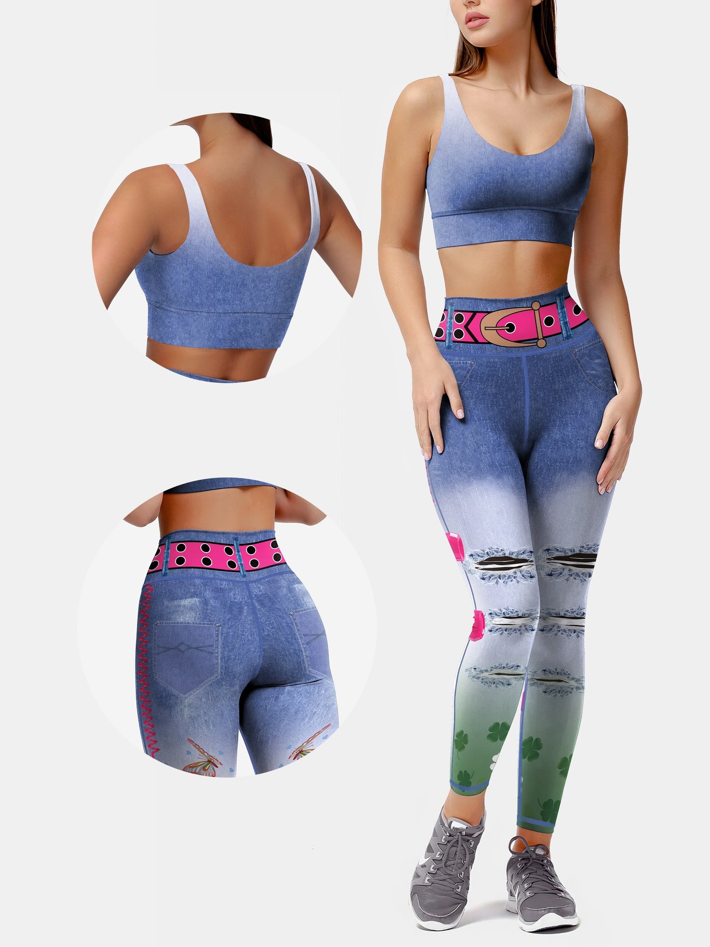 2 Pc Women's Printed Sports Bra and High-waisted, Hip-lifting Elastic Leggings