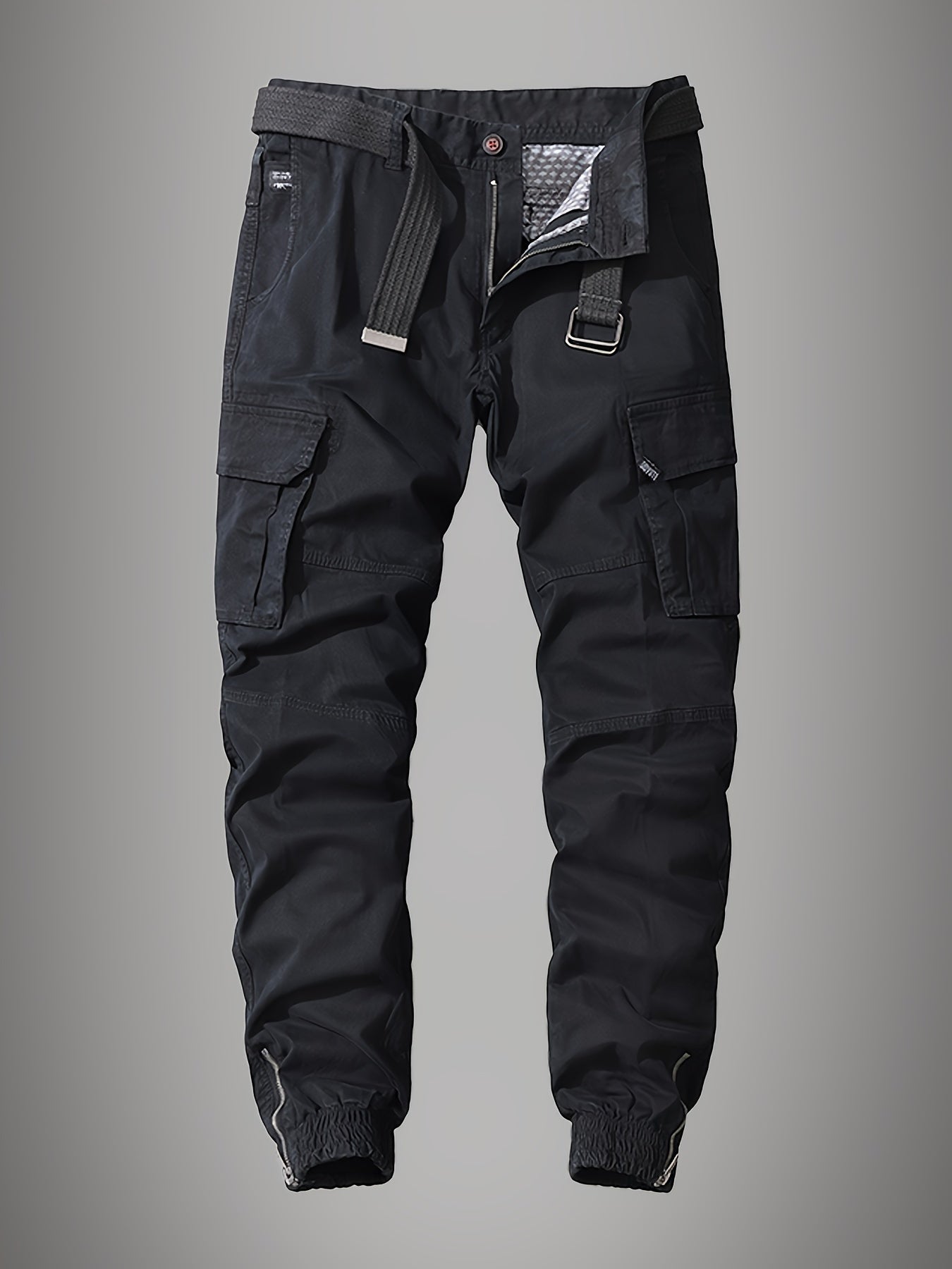 Men's Cotton Blend Jogger Pants - 97% Cotton 3% Spandex Street Style Embroidered Cargo Trousers for Outdoor Sports, Hiking, Casual Daily Wear with Multiple Pockets, Elastic Cuffs - Beltless Design for Adults and Teens