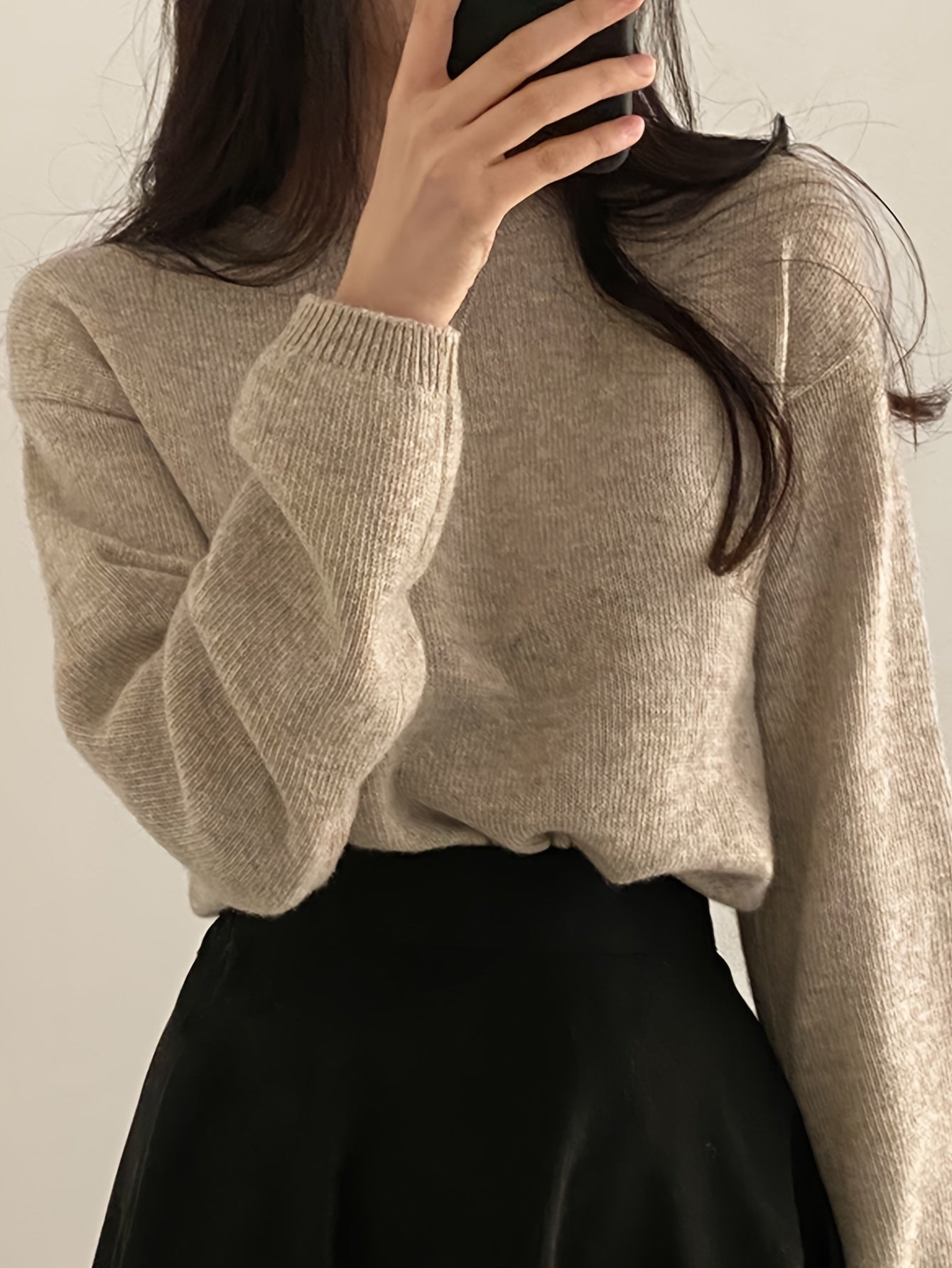 Solid Color Crew Neck Sweater, Casual Long Sleeve Sweater For Fall & Winter, Women's Clothing