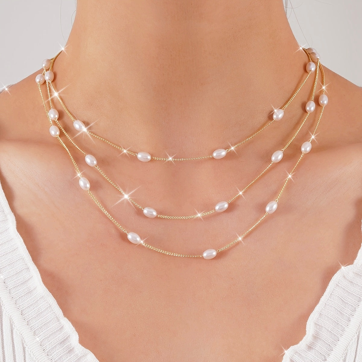 Women's Elegant Layered Faux-Pearl Necklace