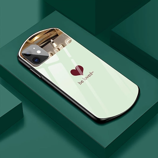 Fashion Light Luxury Love Be Loved Mirror Glass Case Ultra-thin Durable Anti-fingerprint Oval Shape Glass Protective Case For IPhone 16 Pro Max/16 Pro/16 Plus/16, for IPhone 15 Pro Max, 15, 14, 13, 12 Pro Mini Konno Toki