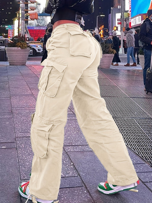 Vintage Cotton Solid Color Cargo Pants - Comfortable Loose Fit, Multiple Pockets, Machine Washable - Perfect for Weekend Casual Style, Young Womens Fashion