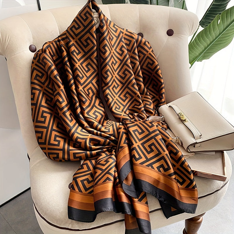 Pure Luxury Geometric Pattern Scarf Thin Breathable Shawl Elegant Style Windproof Sunscreen Beach Towel Travel Scarf