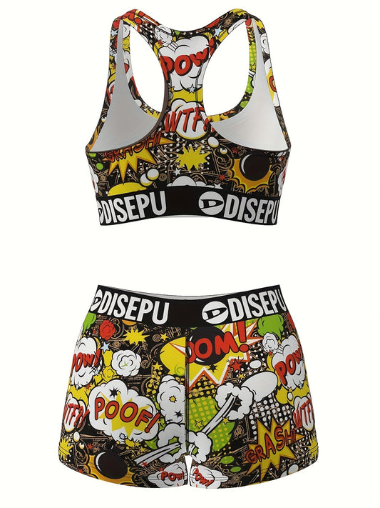 Trendy Women's Cool Explosion Print Sports Lingerie Set - Bra And Shorts - High Elastic Breathable Comfortable Shockproof