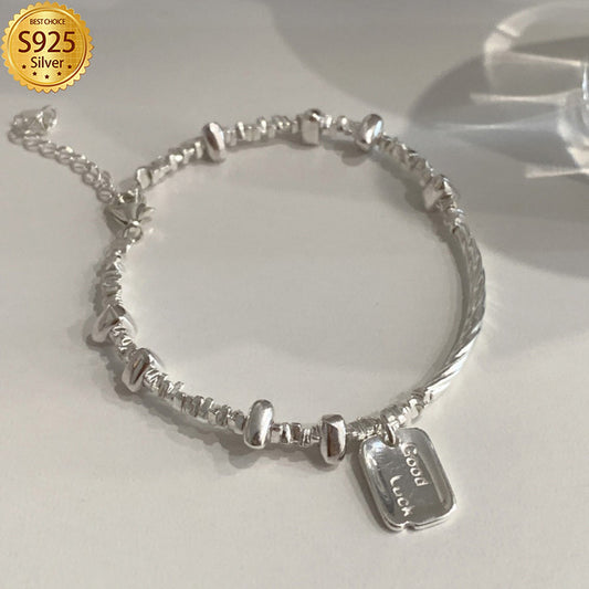 925 Sterling Silver Square "Good Luck" Bracelet