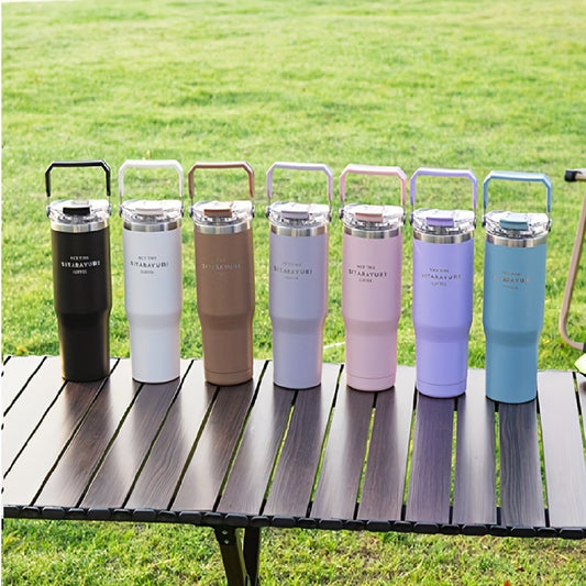 Stainless Steel Insulated Water Bottle with Straw and Handle - Pastel Colors, Large Capacity 30.43oz Vacuum Flask for Outdoor, Travel, Adventure, School - Hand Wash Only
