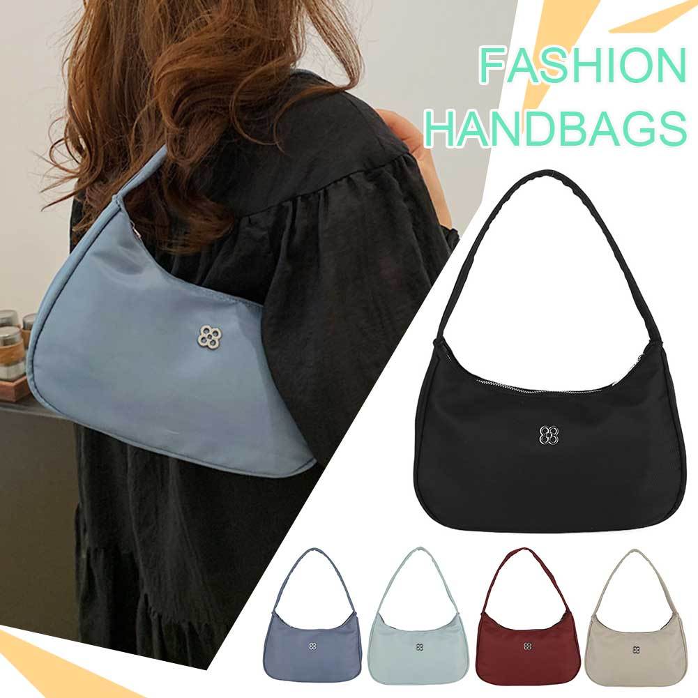 Women's Nylon Shoulder Bag - Solid Color Elegant Underarm Handbag with Zipper Closure, Polyester Lined for Casual & Travel Use
