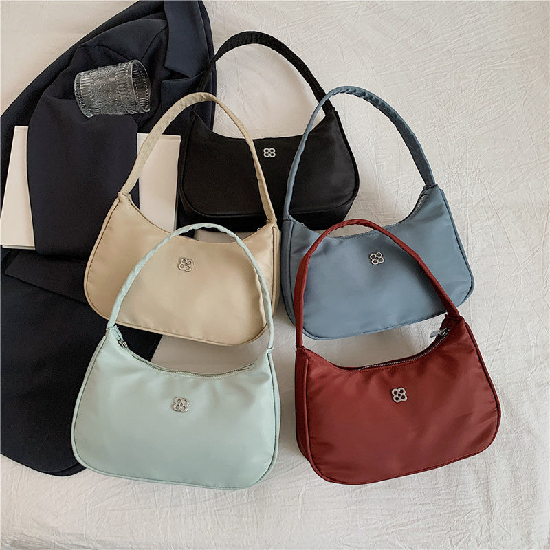 Women's Nylon Shoulder Bag - Solid Color Elegant Underarm Handbag with Zipper Closure, Polyester Lined for Casual & Travel Use