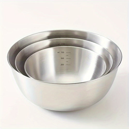 Stainless Steel Mixing Bowl Set with Measurement Marks - Multipurpose Kitchen Prep Bowls for Cooking, Baking, Salad - Durable Metal Mixing Bowls, Outdoor Safe - Essential Food Prep Accessories, Set of 1