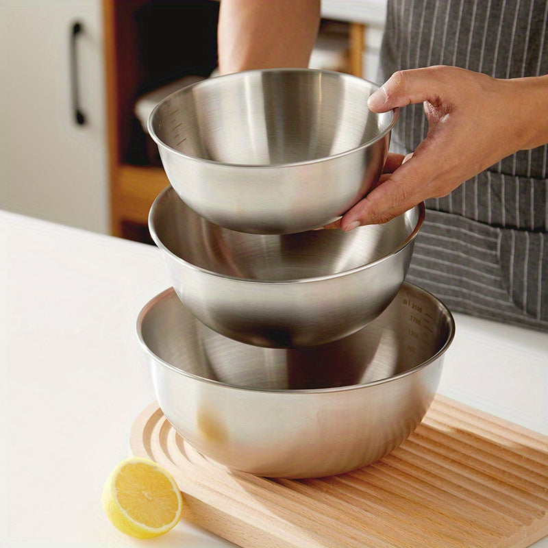 Stainless Steel Mixing Bowl Set with Measurement Marks - Multipurpose Kitchen Prep Bowls for Cooking, Baking, Salad - Durable Metal Mixing Bowls, Outdoor Safe - Essential Food Prep Accessories, Set of 1