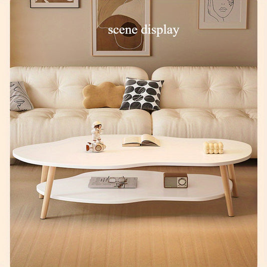Versatile Double-Layer Coffee Table - Modern Wooden Design for Office, Living Room, Bedroom, or Balcony Storage & Organization