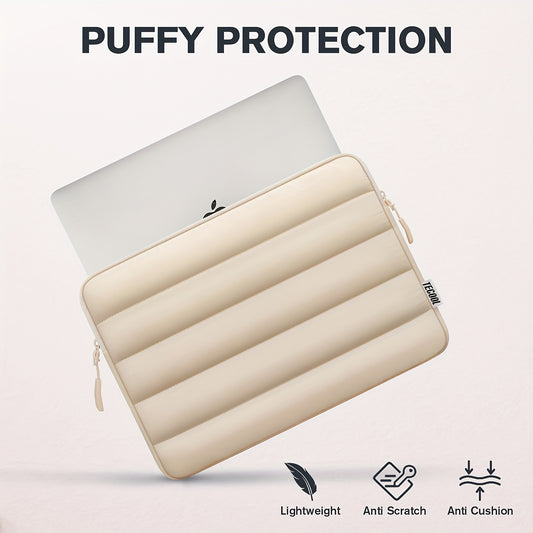 TECOOL Apricot Puffy Laptop Sleeve - Waterproof & Soft-Lined Case for MacBook Air Pro 13/14, Lenovo Thinkbook, HP, ASUS Acer Notebooks - TSA Compliant