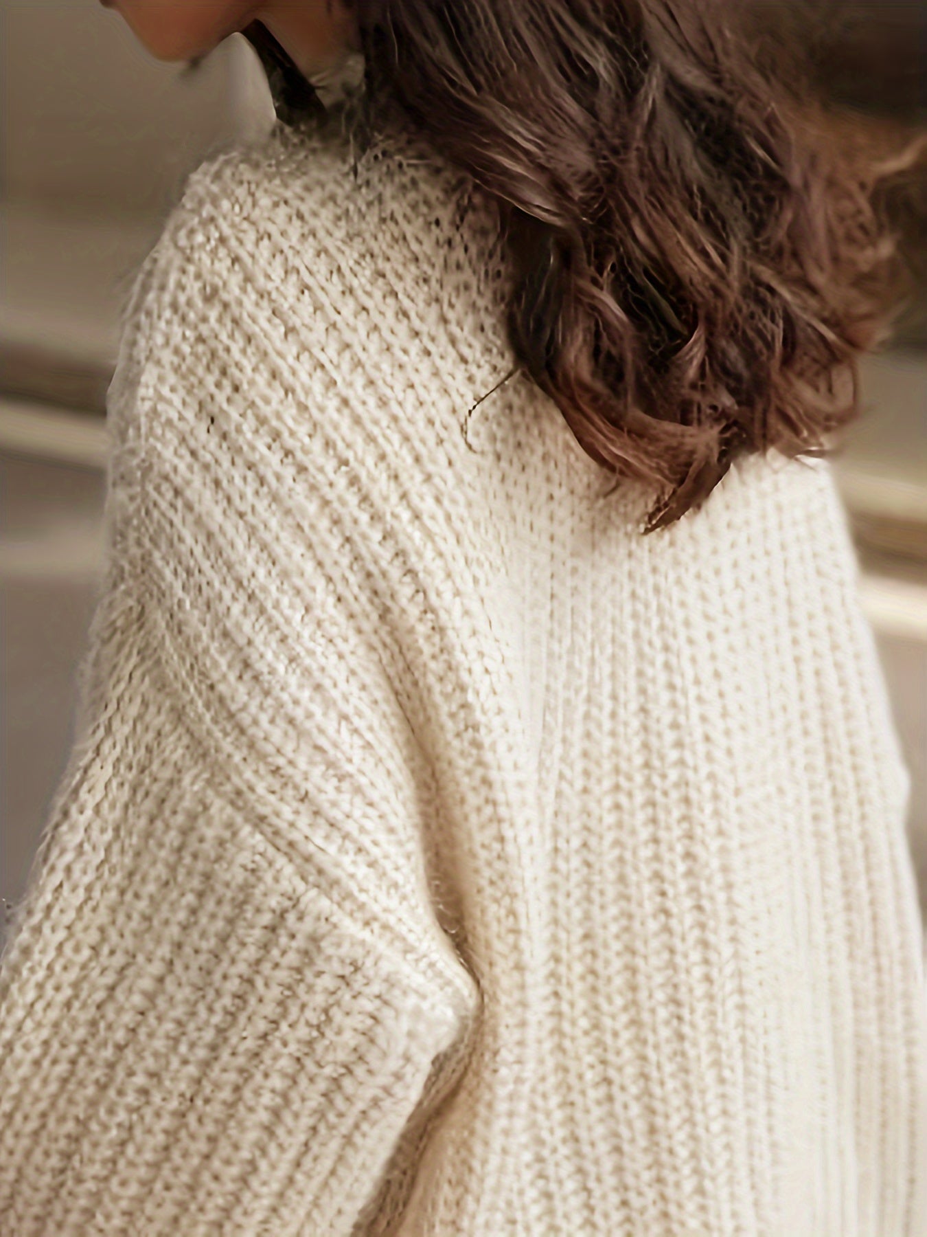Timeless Solid Cable Crew Neck Pullover Sweater, Elegant Long Sleeve Drop Shoulder Sweater, Women's Clothing