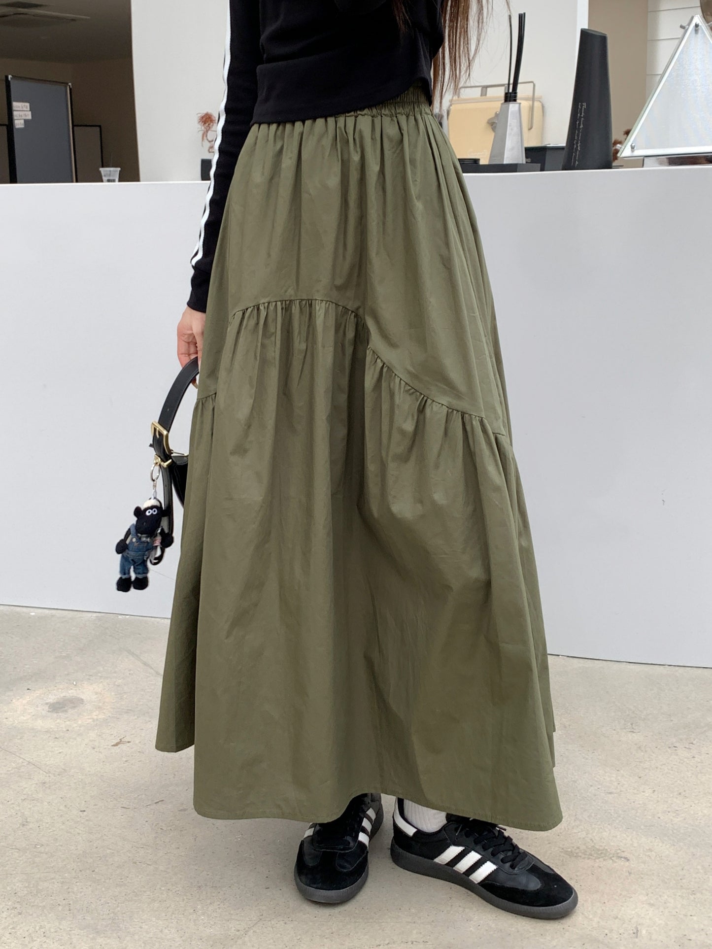 Women's Solid Color Ruffle Hem Skirt, Versatile Ruched Skirt