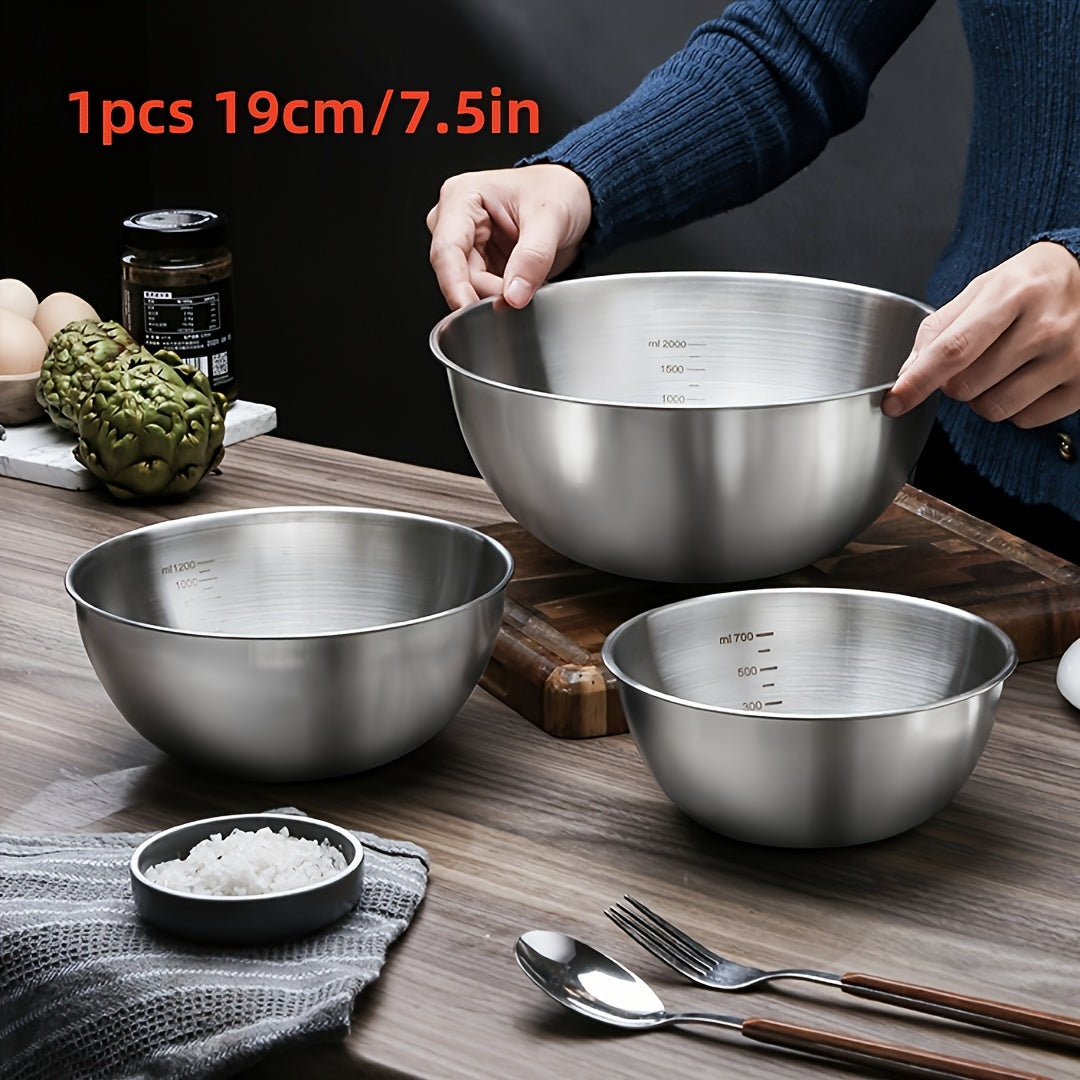 Stainless Steel Mixing Bowl Set with Measurement Marks - Multipurpose Kitchen Prep Bowls for Cooking, Baking, Salad - Durable Metal Mixing Bowls, Outdoor Safe - Essential Food Prep Accessories, Set of 1