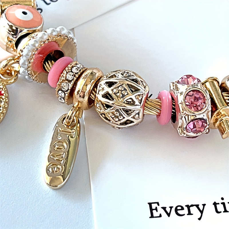 Vintage Titanium Steel Bangle Bracelet with Synthetic zirconia Charms