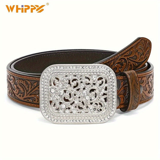 WHIPPY Fashionable Men Genuine Leather Cowhide Belt, Cowgirl Cowboys Belt With Buckle