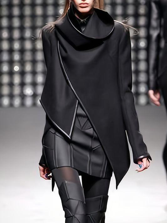 Female Fashion Asymmetric Solid Color Split-Joint High-Neck Jackets 2024 New Autumn Long Sleeves Casual Coats For Women Konno Toki