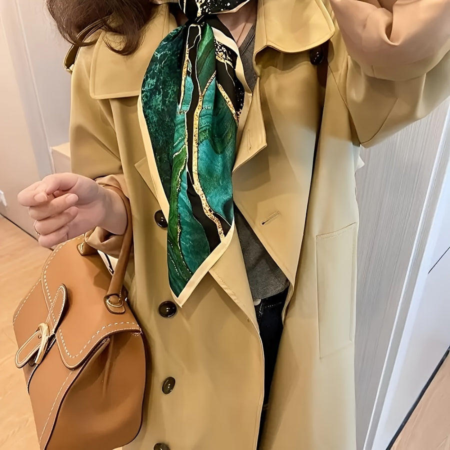 27.5" Fashionable Green Print Square Scarf Simulated Silk Thin Breathable Neck Scarf Simple Style Sunscreen Headscarf For Women