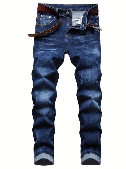 Slim Fit Jeans, Men's Casual Street Style Distressed Stretch Denim Pants