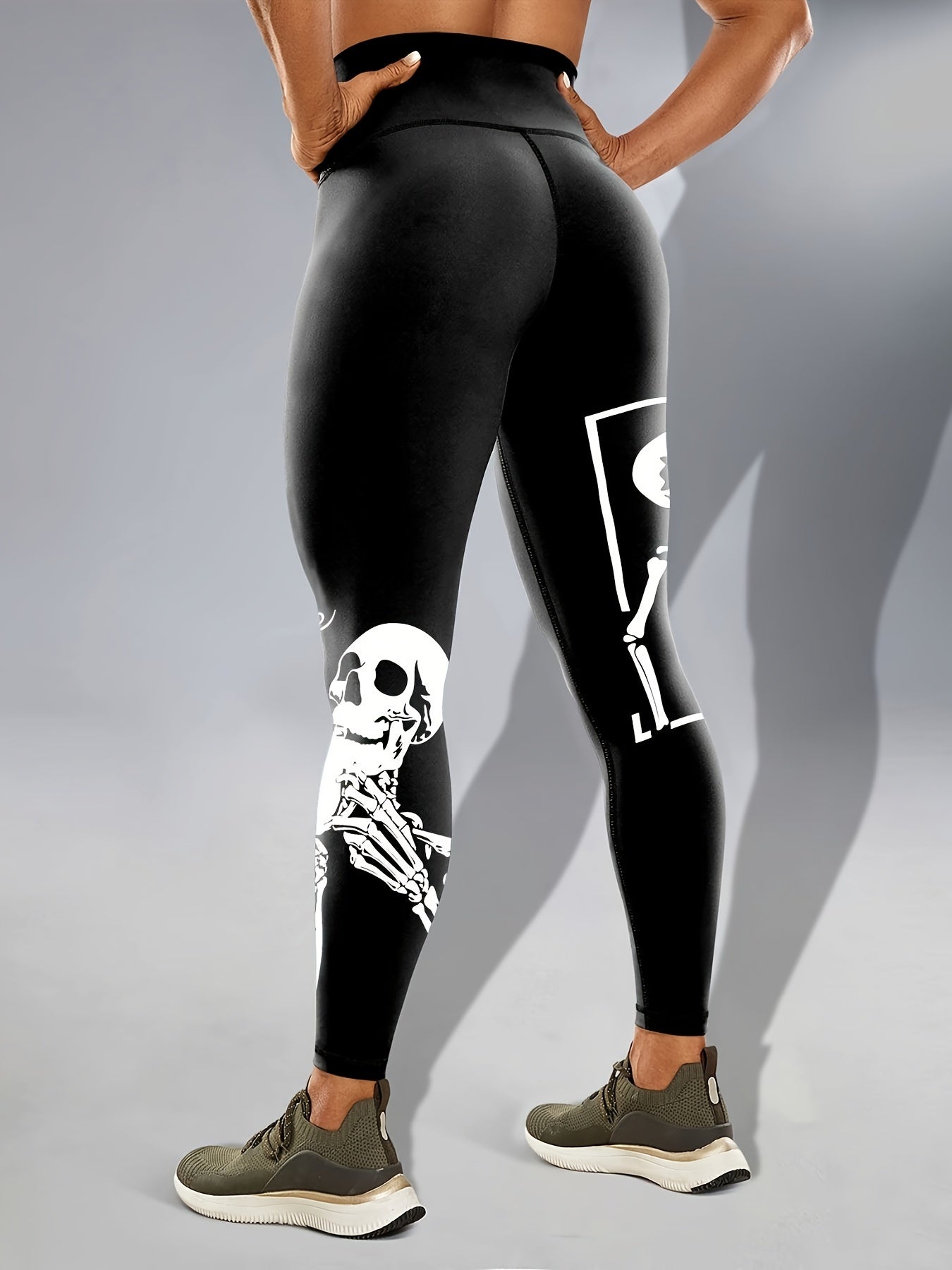 Women's Glow in the Dark High Waist Tummy Control Halloween Skeleton Printed Leggings
