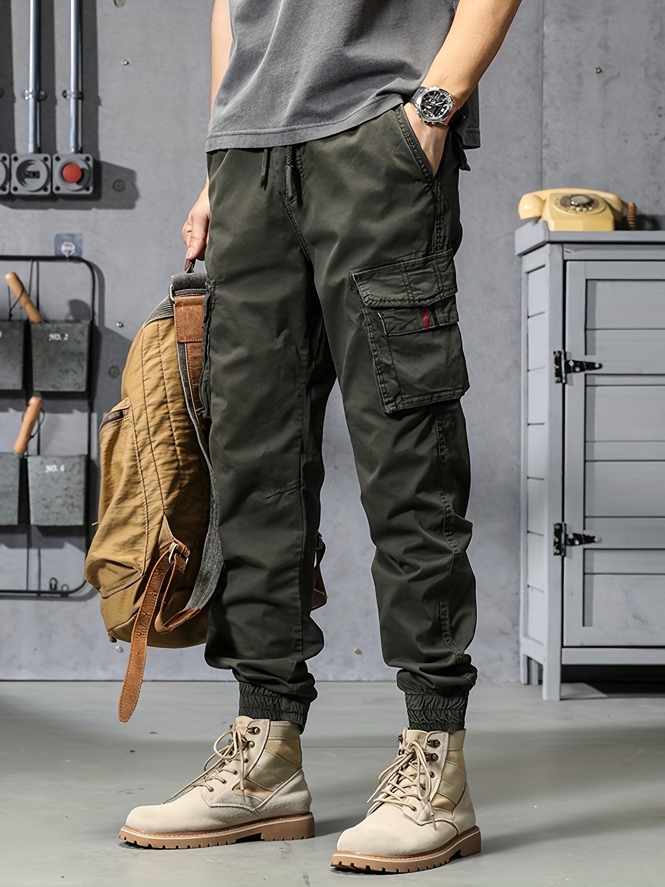 Trendy Solid Cargo Pants, Men's Multi Flap Pocket Trousers, Loose Casual Outdoor Pants, Men's Work Pants Outdoors Streetwear Hip Hop Style