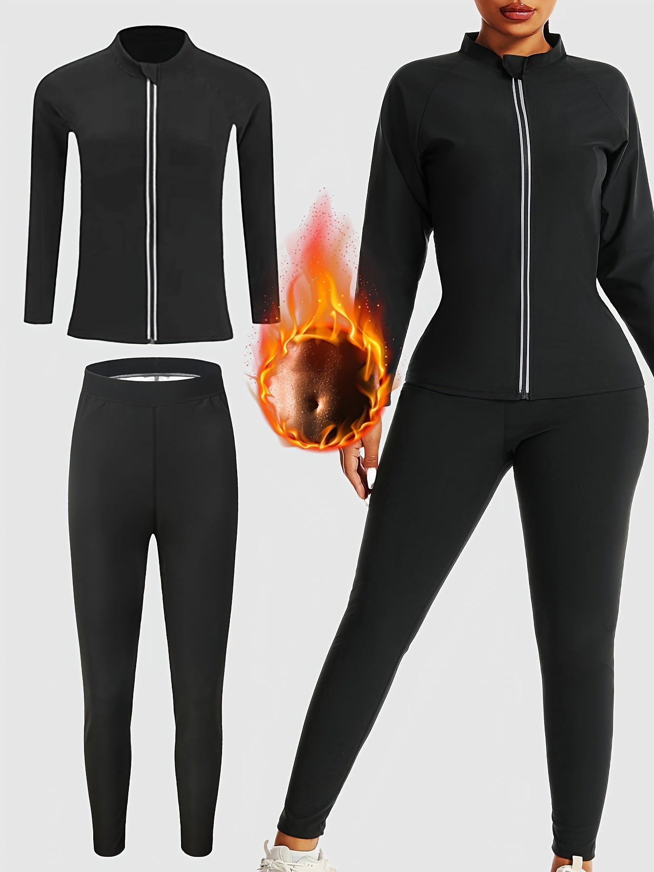 Women's Athletic Outfit Long Sleeved Set, High Neck, Breathable, Moisture-Wicking