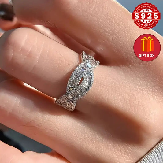 Elegant S925 Geometric Cross Design Engagement Ring- Sparkling Lab-Created Lab-grown Lab-created Diamonds, Perfect for Weddings, Birthdays, Valentine'S Day, Christmas& Anniversaries, Ideal for Daily Wear Parties, Party Jewelry|Elegant Ring|Durable J Konno Toki