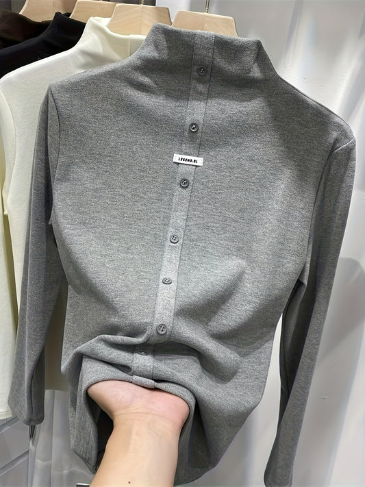 Fashion Button Design Double-sided Velvet Autumn And Winter Inner And Outer Wear Women'S Long Sleeved Base Shirt Top T-shirt Konno Toki