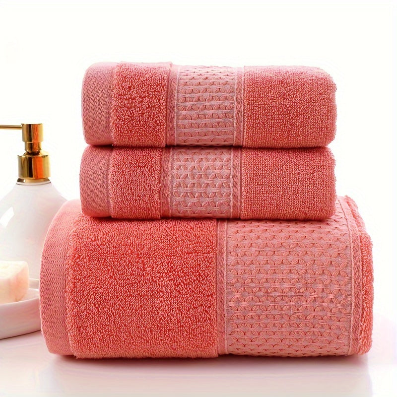 Premium 100% Cotton 3pcs Bath Towel Set - Ultra Soft, High Absorbency Hand & Face Towels with Modern Geometric Design for Bathroom