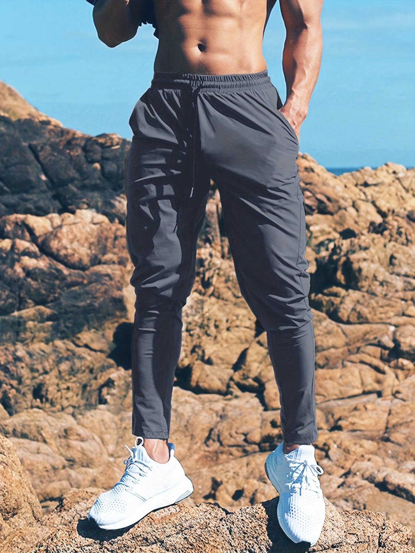 Elite Slim Fit Joggers - Lightweight, Stretchy, Solid Color, Drawstring Pocket, All-Season Sports Pants for Men