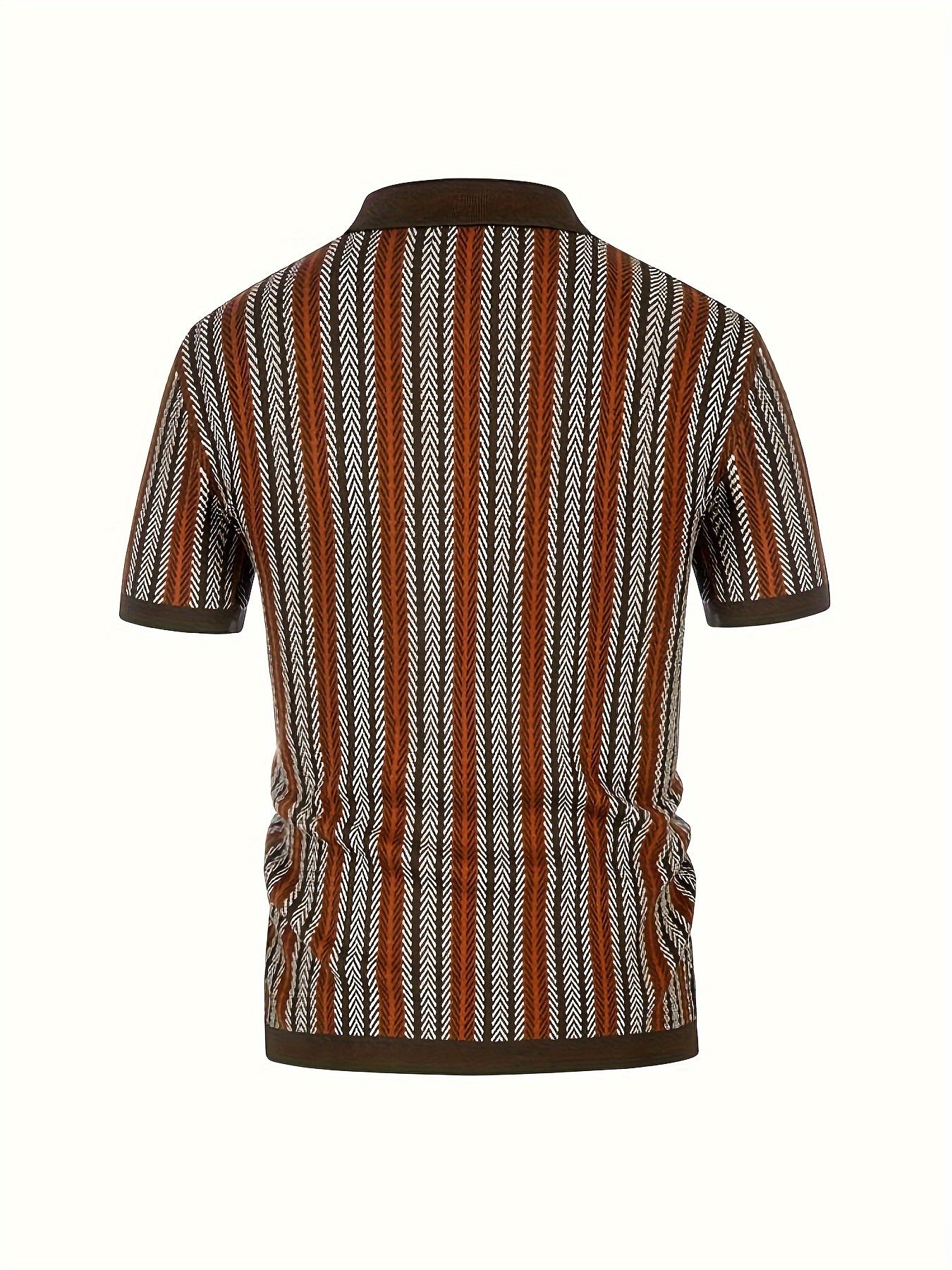 European And American Thick Men's High-quality Retro Striped Jacquard Craftsmanship Casual Thick Short Sleeved Single Breasted Cardigan Sweater Shirt Konno Toki