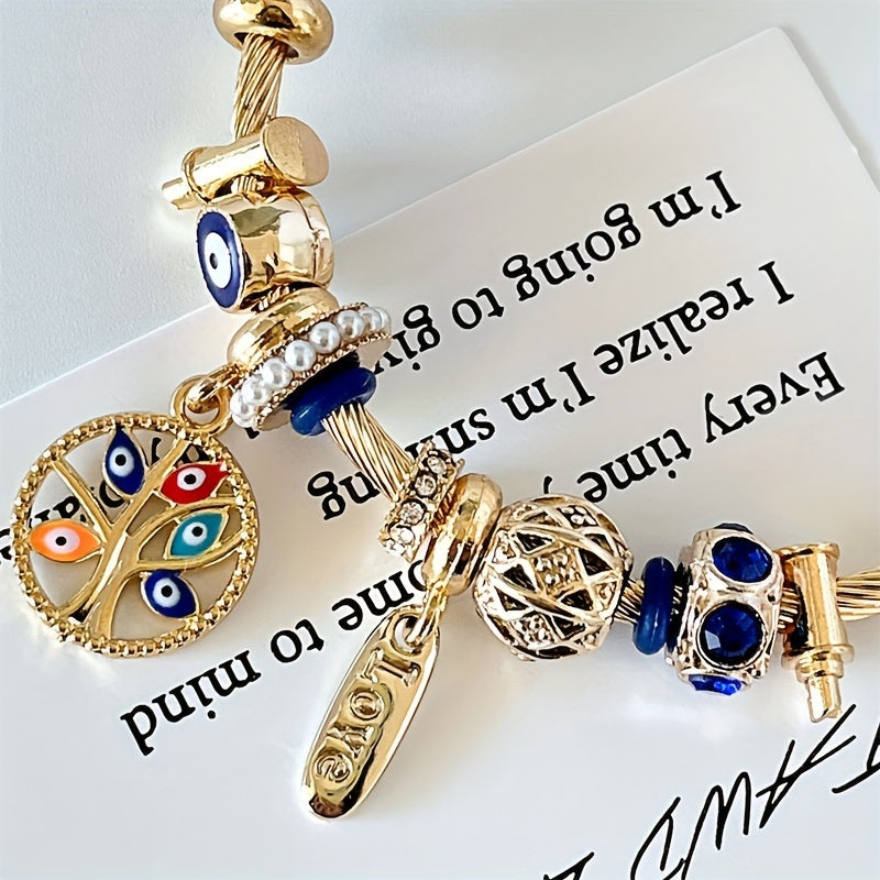 Vintage Titanium Steel Bangle Bracelet with Synthetic zirconia Charms