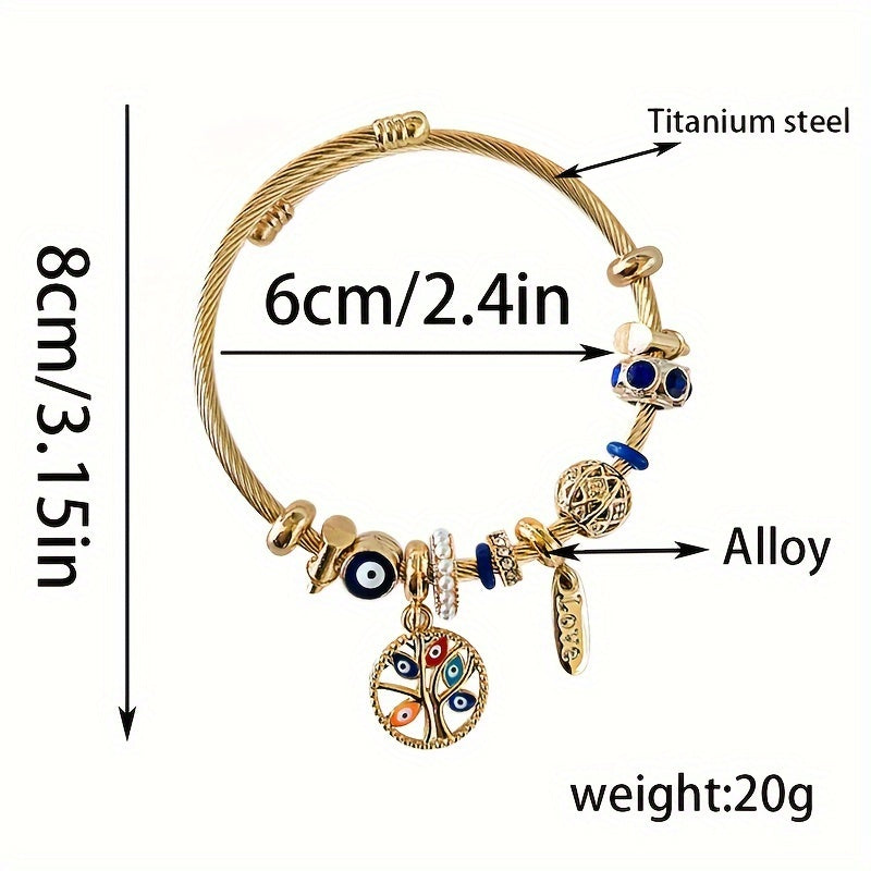 Vintage Titanium Steel Bangle Bracelet with Synthetic zirconia Charms
