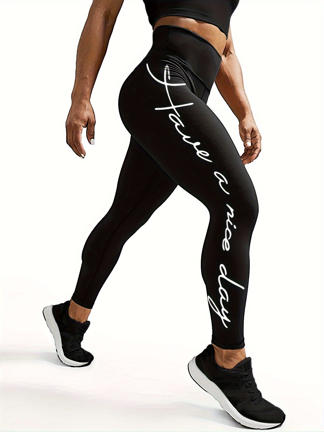 Women's Sports Leggings with Logo - Push Ups, High Elasticity