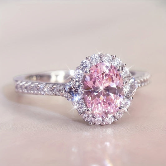 European And American New Style Pink Ring White Plated Boutique Women&Apos;S Ring Zirconia Full Lab-Grown Diamonds Ring Birthday Gift for Women Necklaces for Women Necklaces for Teen Girls Konno Toki