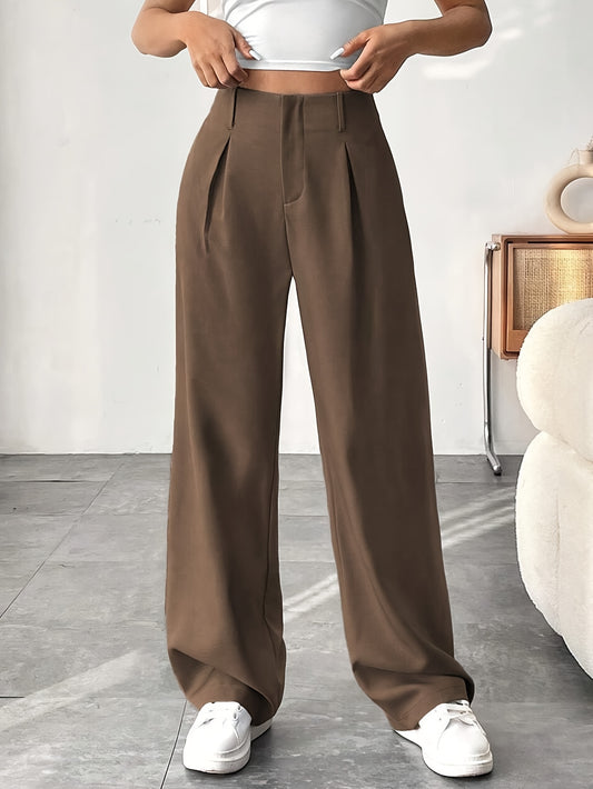 Elegant Middle East Style Women's Wide-Leg Pants with Pockets, Solid Color, Polyester, Woven, All-Season Adult Fashion Konno Toki