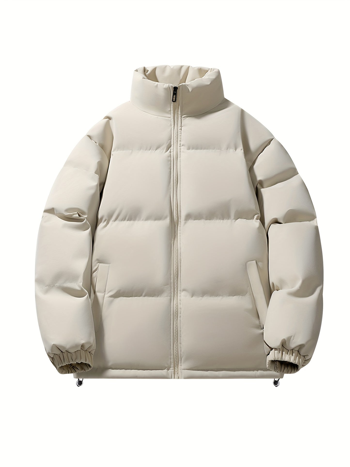 Zipper Stand Collar Slant Pockets Puffer Jacket, Casual Long Sleeve Jacket For Winter, Women's Warm Outer Clothing