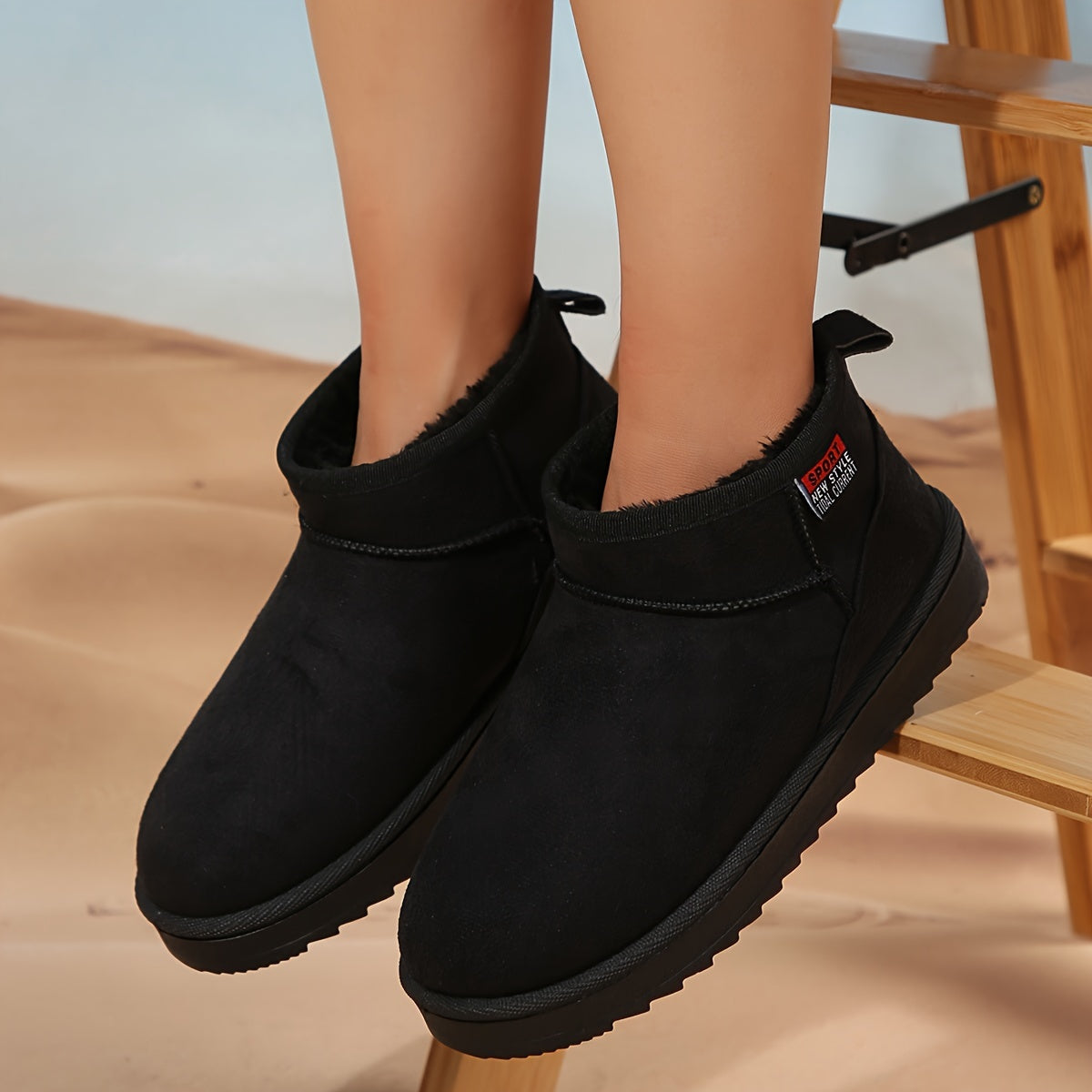 Women's Casual Winter Snow Boots with Faux Fur Lining, Platform Sole, Round Toe, Solid Color, Hand Washable Fabric Upper and Insole, Thick Heel, Pull-On Design for All Seasons