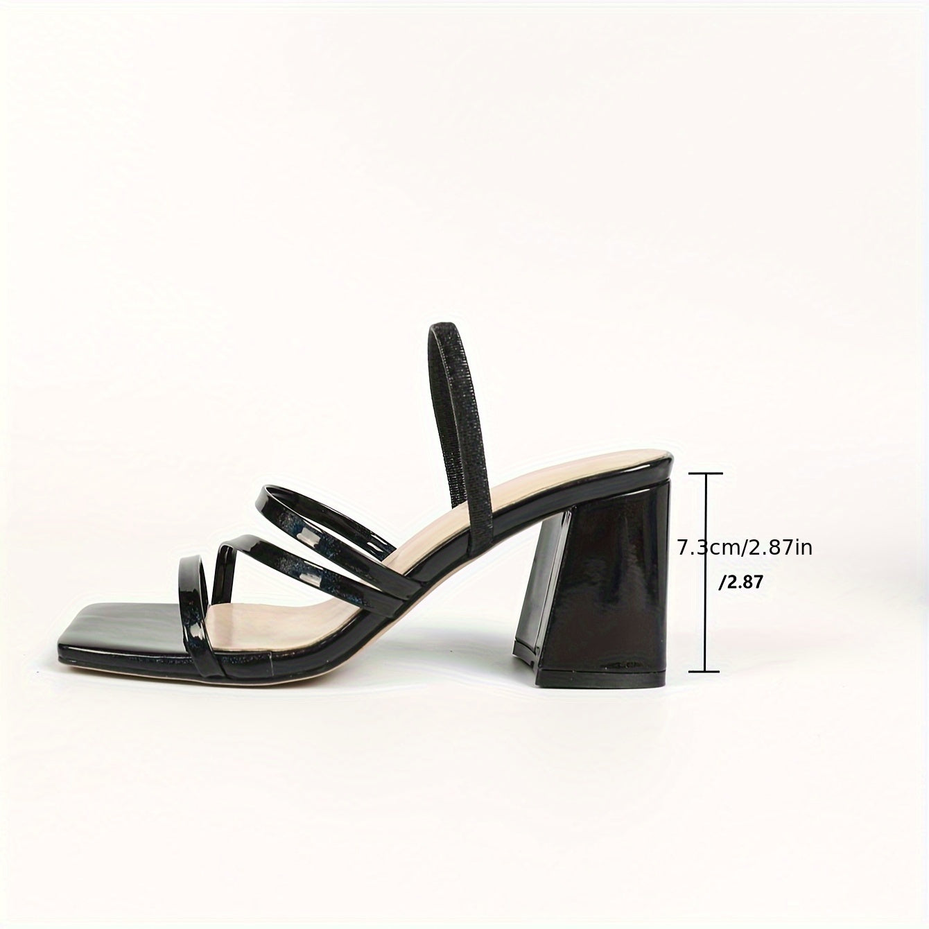 Women's Solid Color Chunky Heel Sandals, Stylish Square Toe Dress Pumps With Ankle Strap
