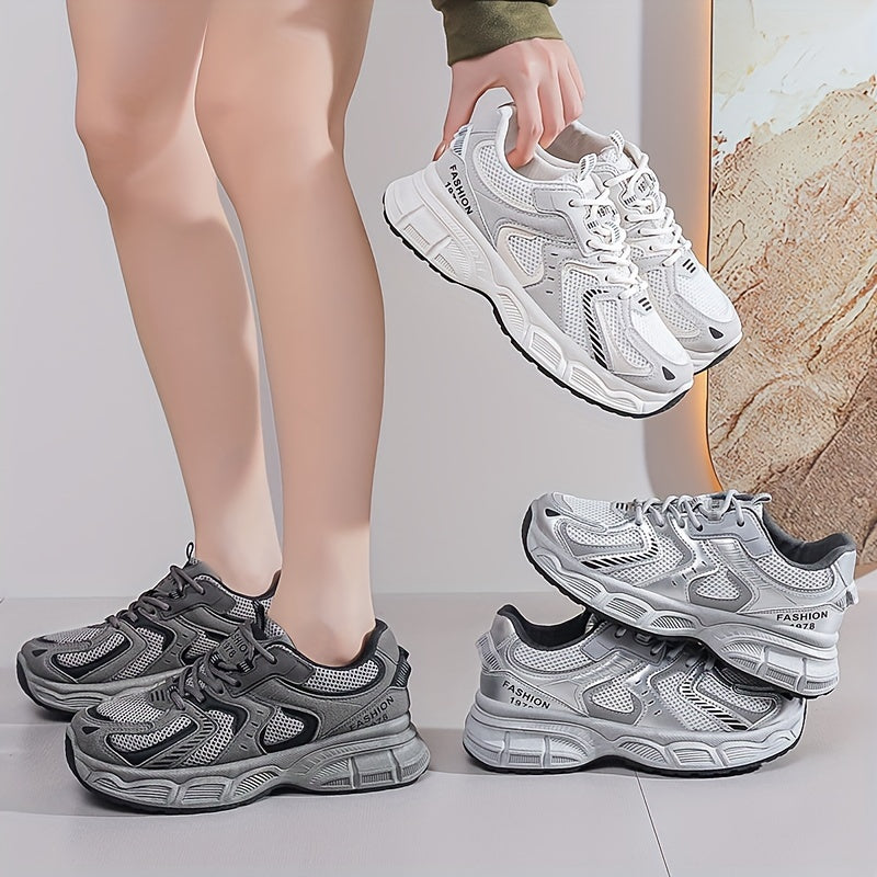 Women's Sneakers - Breathable Mesh, Cushioned Support, Versatile Streetwear Dad Shoes with Thick Sole for Casual Wear