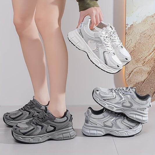 Women's Sneakers - Breathable Mesh, Cushioned Support, Versatile Streetwear Dad Shoes with Thick Sole for Casual Wear