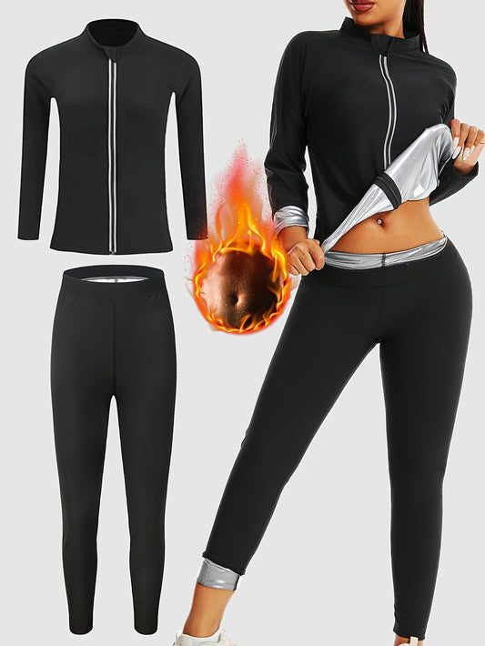 Women's Athletic Outfit Long Sleeved Set, High Neck, Breathable, Moisture-Wicking